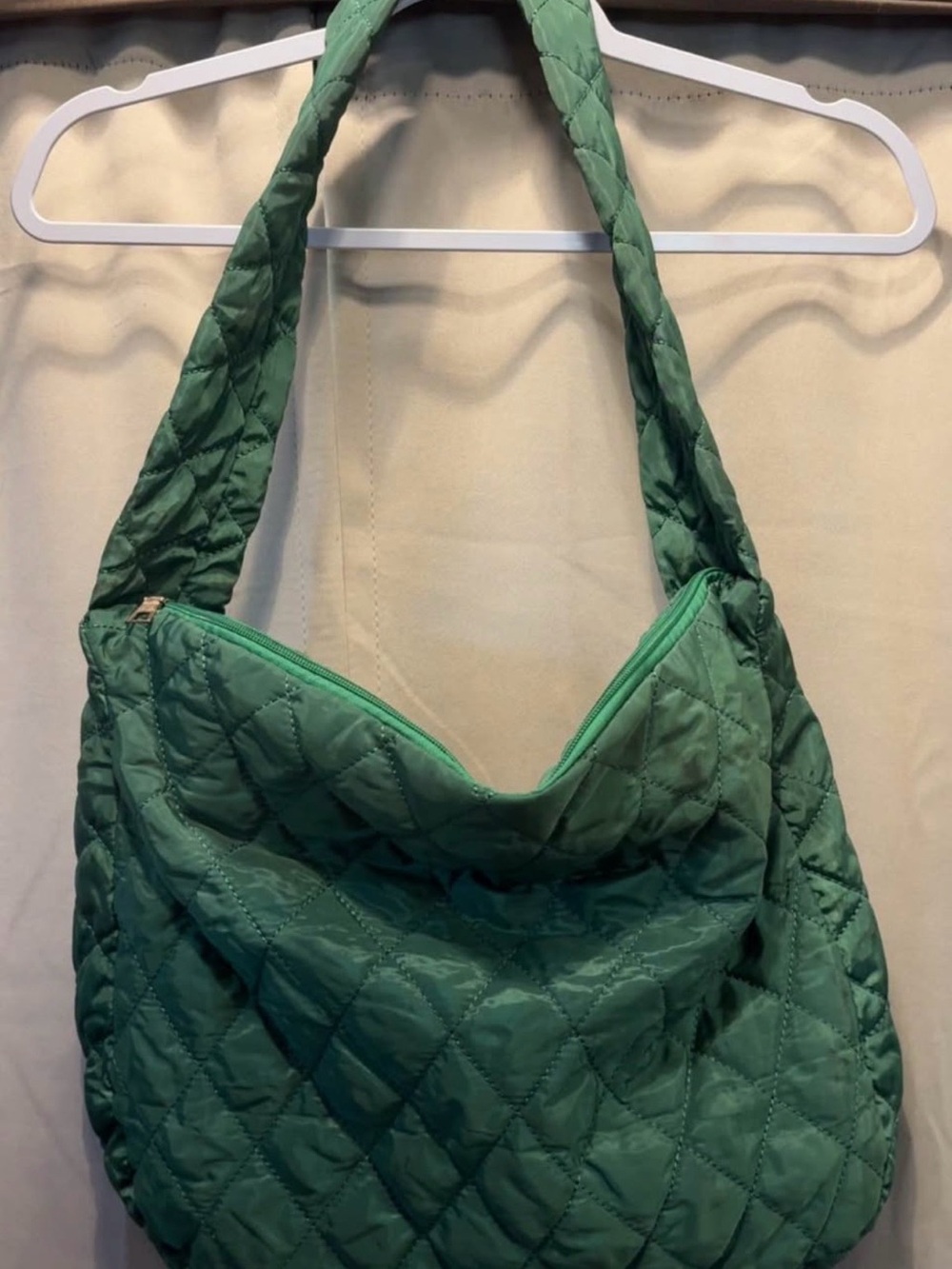 Quilted Green Shoulder Tote Bag - Women